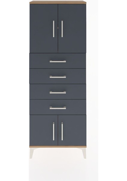 Arges Dolap 2 Raflı 4 Çekmeceli 4 Kapaklı 60X30X163 Çam-Antrasit