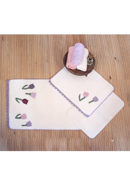 Örme Aplike 3'lü Banyo Paspası Seti, Şık ve Konforlu Kullanım Sağlar.