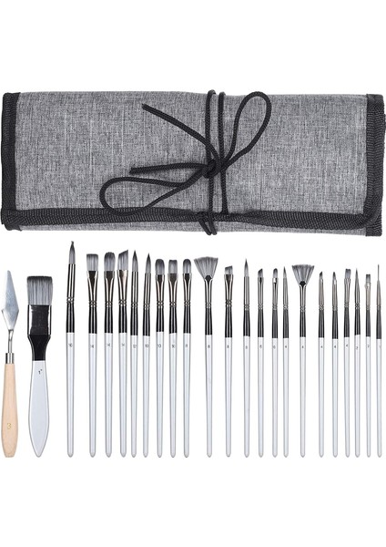 24 Parça Akrilik Yağlıboya Guaj Fırça Seti Sentetik Fırça Ahşap Sap Kullanışlı Çanta