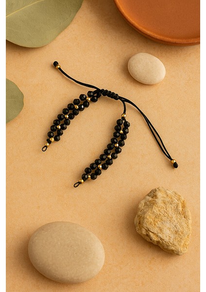 Siyah Kristal Boncuklu Ayarlanabilir Bileklik – Ortasına Aparat Takılabilir Model modelleri