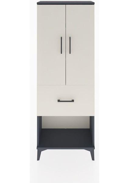 Arges Dolap 3 Raflı Tek Çekmeceli 2 Kapaklı 60X30X163 Antrasit-Aytaşı