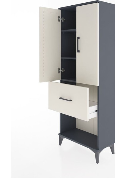 Arges Dolap 3 Raflı Tek Çekmeceli 2 Kapaklı 60X30X163 Antrasit-Aytaşı fırsatları