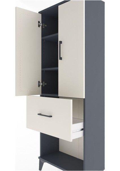 Arges Dolap 3 Raflı Tek Çekmeceli 2 Kapaklı 60X30X163 Antrasit-Aytaşı indirimleri