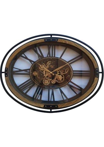 CRK-807 Premium Ahşap Serisi Dönen Çarklı Roma Rakamlı Duvar Saati 74 * 56 * 8 cm