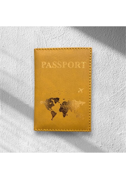 Sarı Pasaport Cüzdan Ruhsat Seyahat Deri Kılıfı
