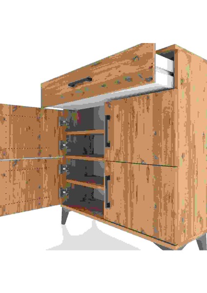 Arges Şifonyer 3 Raflı Tek Çekmeceli 4 Kapaklı 88X30X96 Çam-Çam indirimleri