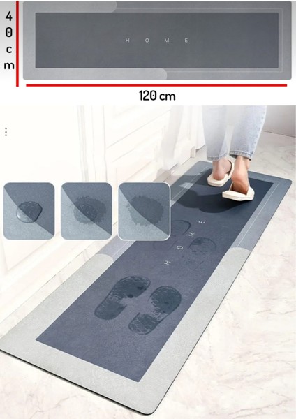 Büyük Emici Sihirli Banyo Paspası Kaymaz Taban 40X120 Gri