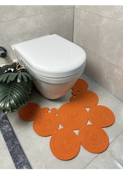 Turuncu Çift Taraflı Jüt Hasır Banyo ve Klozet Önü Paspası