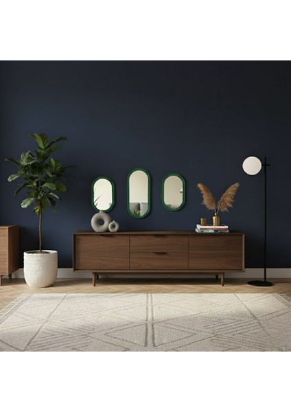 3’lü Oval Duvar Aynası / Yeşil Dekor Oval Ayna -Dekoratif Ayna Seti modelleri