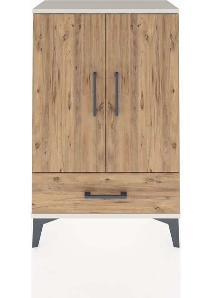 Arges Komodin 2 Raflı Tek Çekmeceli 2 Kapaklı 60X30X96 Aytaşı-Çam