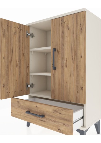 Arges Komodin 2 Raflı Tek Çekmeceli 2 Kapaklı 60X30X96 Aytaşı-Çam indirimleri