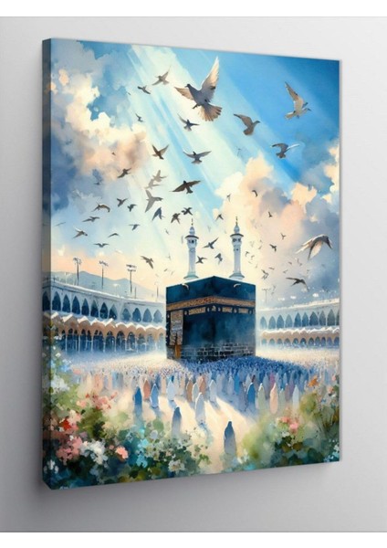 Kanvas Tablo Güvercinler ve Kabe, 50CM x 70CM