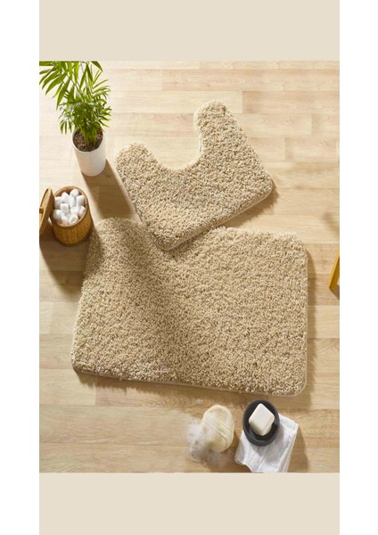 Kıvırcık Shaggy Banyo Halısı Seti, Kaymaz Taban, 2'li, 50X60 ve 60X100 cm