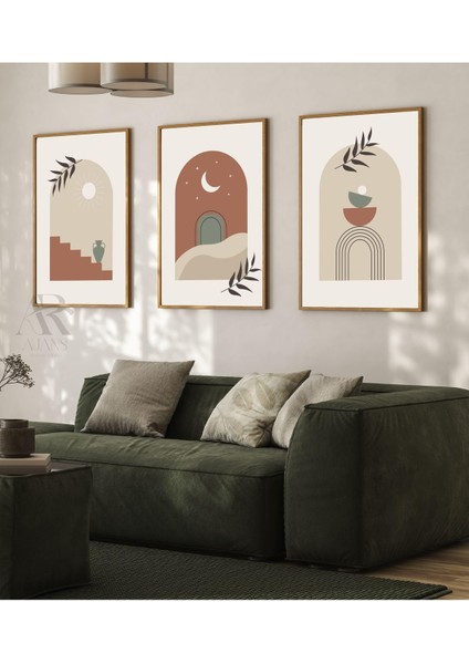 Kanvas Tablo Pastel Arches Soyut Minimalist Tasarım Çerçeve Görünümlü 3'lü Mdf Tablo 40 x 60