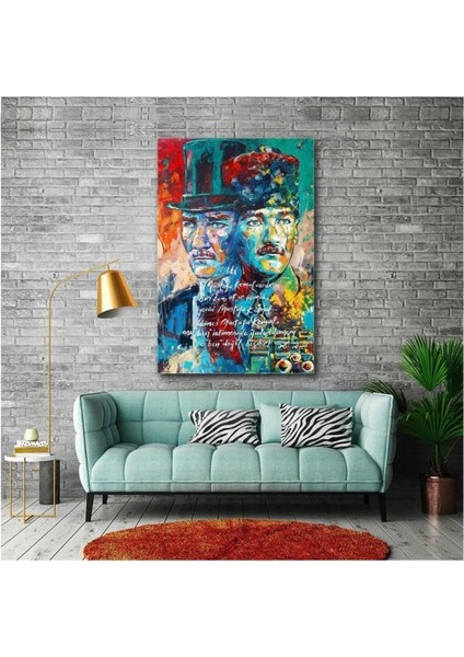 Kanvas Tablo Yağlı Boya Efektli Mustafa Kemal Atatürk Portre Karizma Kanvas Tablo ART00167 50 x 70