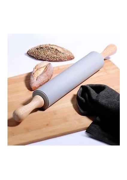 Ahşap Saplı Silikon Merdane,dönerli Merdane,hamur Merdanesi,pizza ve Börek Hamuru Açmak Için Merdane