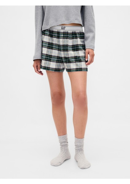 Kadın Koyu Yeşil Gap Logo Flannel Boxer Şort