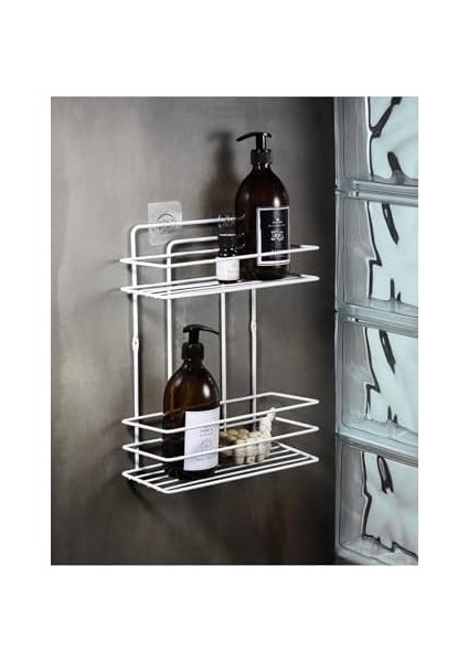 Haus Ömür Boyu Paslanmaz Duvara Yapışkanlı 2 Katlı Düz Şampuanlık Düzenleyici Beyaz Tş-02 fiyatları