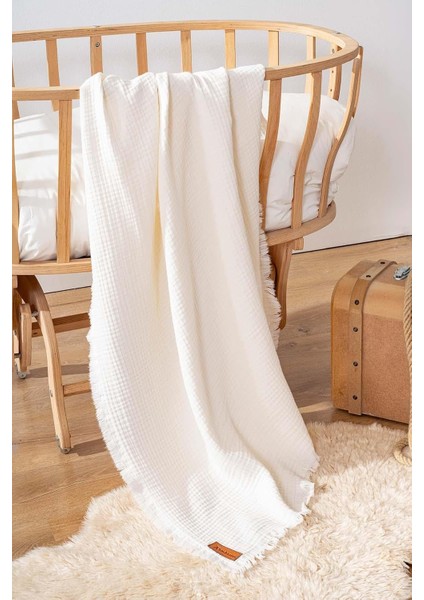 Ekru 4 Katlı Müslin BATTANIYE%100 Pamuk Bebek & Çocuk Battaniye - Müslin Örtü