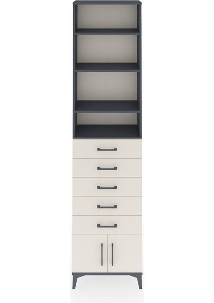 Arges Dolap 4 Raflı 5 Çekmeceli 2 Kapaklı 60X30X243 Antrasit-Aytaşı