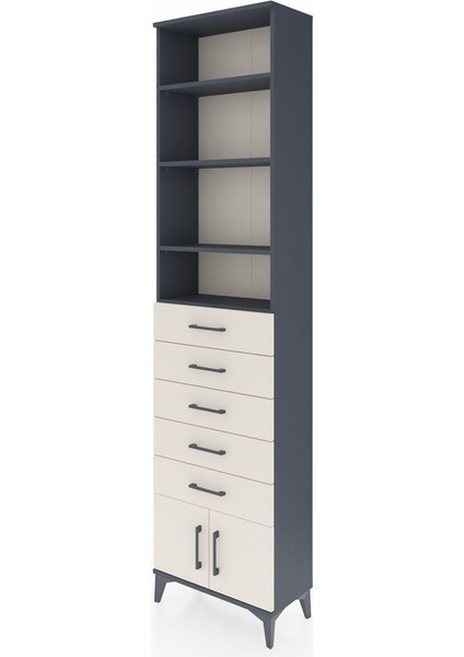 Arges Dolap 4 Raflı 5 Çekmeceli 2 Kapaklı 60X30X243 Antrasit-Aytaşı modelleri