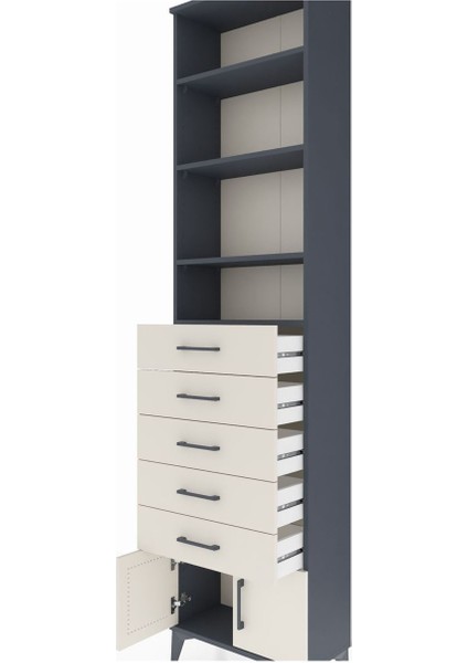 Arges Dolap 4 Raflı 5 Çekmeceli 2 Kapaklı 60X30X243 Antrasit-Aytaşı indirimleri