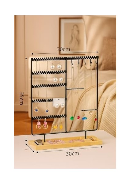 Takı Organizeri, Takı Metal ve Ahşap Taban, 35X30X9.5 Cm, Küpe Kolye Yüzük Düzenleyici, Siyah fiyatları