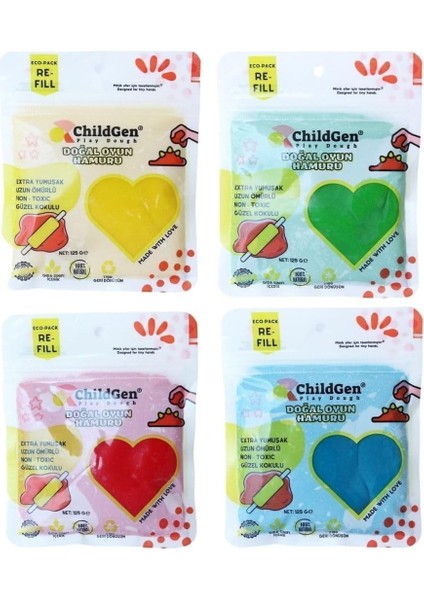 Oyun Hamuru - 4lü Set 4X125 gr Vakumlu Kartuş Paket - (Ecopack-Refill)
