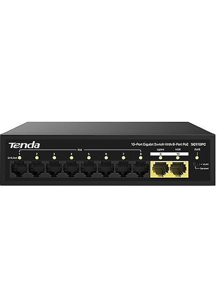 Tenda SG110PC 10 Port 10/100/1000 8x Poe+ , 2x Uplink Poe Gigabit Switch Metal Kasa