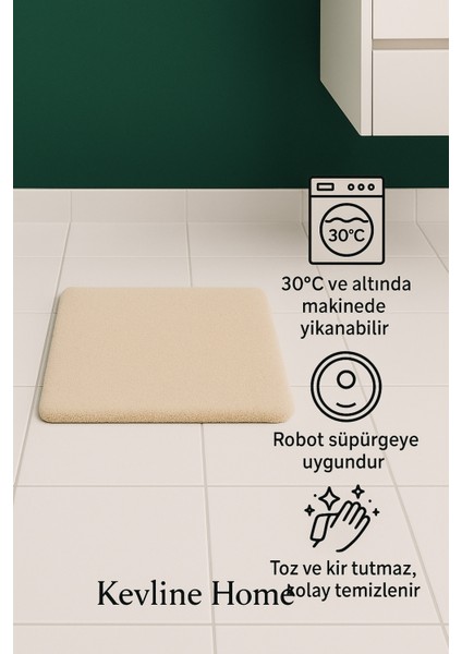 Yumuşak Ekru Banyo Paspası, Papatya Şekilli Ikili Klozet Takımı 80X120 ve 50X80 indirimleri