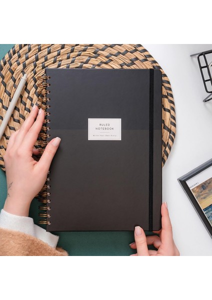 20X28 Spiralli Sert Kapak Çizgili Not Defteri Siyah