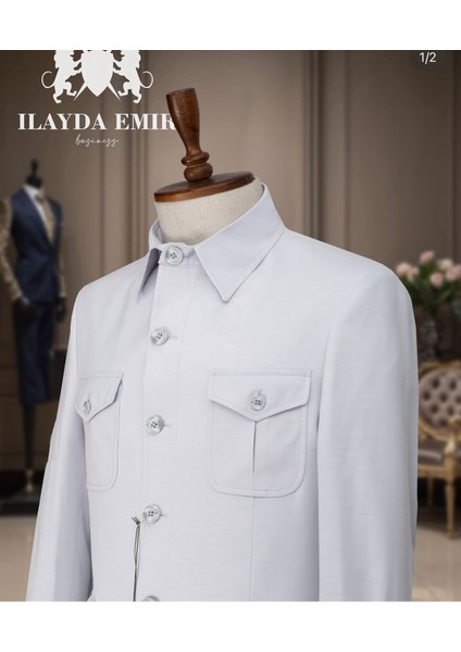 Özel Tasarım Italyan Kesim Safari Erkek Takım Elbise Bej