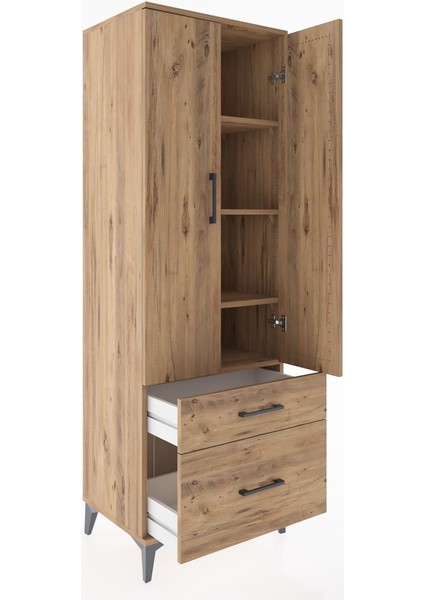 Hyperion Dolap 4 Raflı 2 Çekmeceli 2 Kapaklı 60X44X182 Çam-Çam fırsatları