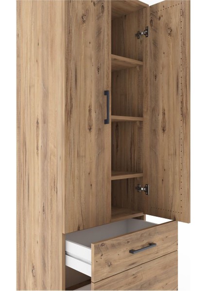 Hyperion Dolap 4 Raflı 2 Çekmeceli 2 Kapaklı 60X44X182 Çam-Çam indirimleri