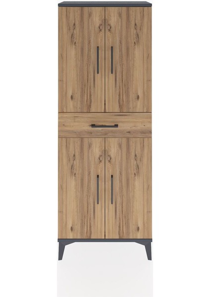 Arges Dolap 3 Raflı Tek Çekmeceli 4 Kapaklı 60X30X163 Antrasit-Çam