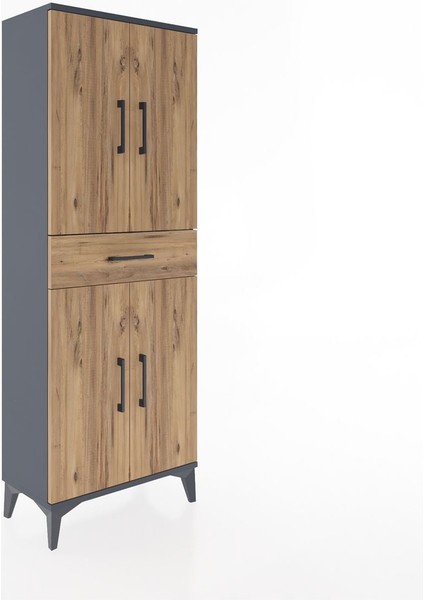 Arges Dolap 3 Raflı Tek Çekmeceli 4 Kapaklı 60X30X163 Antrasit-Çam fiyatları