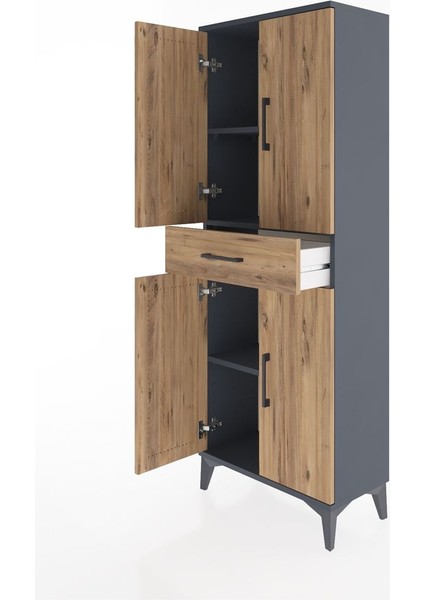 Arges Dolap 3 Raflı Tek Çekmeceli 4 Kapaklı 60X30X163 Antrasit-Çam fırsatları