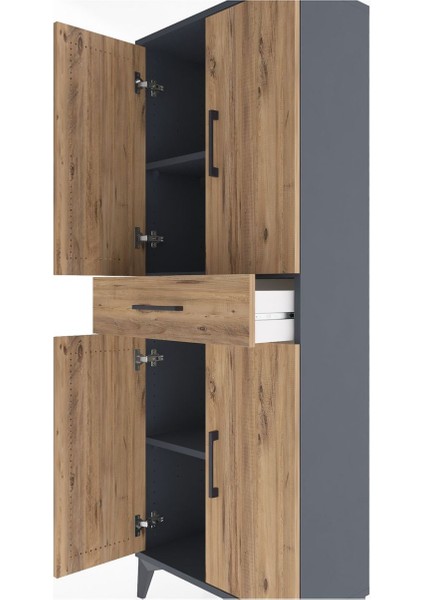 Arges Dolap 3 Raflı Tek Çekmeceli 4 Kapaklı 60X30X163 Antrasit-Çam indirimleri