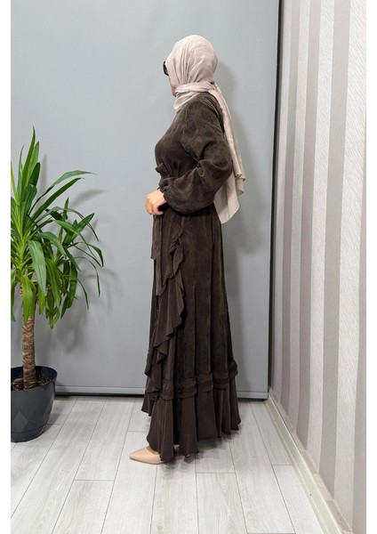 Cupro Dantel Detaylı Elbise Kahve 38806 modelleri