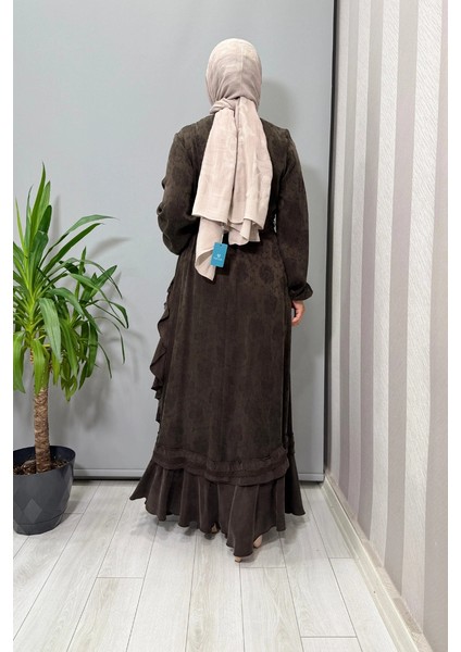 Cupro Dantel Detaylı Elbise Kahve 38806 fırsatları