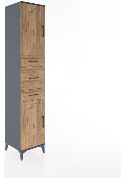 Hyperion Dolap 3 Raflı 3 Çekmeceli 2 Kapaklı 44X44X221 Antrasit-Çam fiyatları