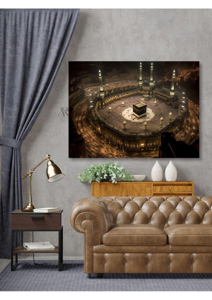 Kanvas Tablo Mekke Gece Görüntüsü Islami Dekoratif Kanvas Tablo 80 x 120