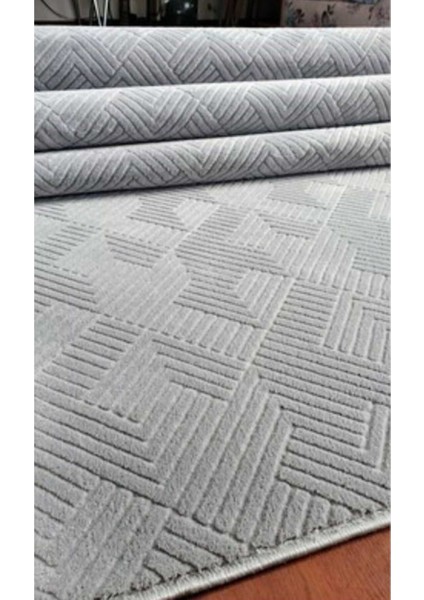 Yumuşak ve Hafif Gri Rölyef Yolluk, Kaymaz Taban, Yıkanabilir, Konforlu Yüzey