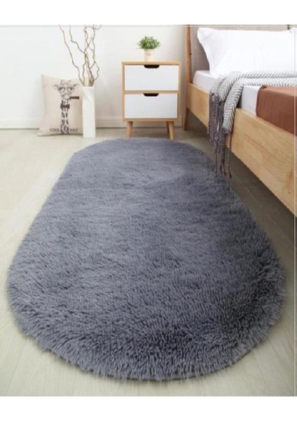 Yumuşak Peluş Oval Halı, Çok Amaçlı, Yıkanabilir, Kaymaz Taban, Gri Renk fiyatları