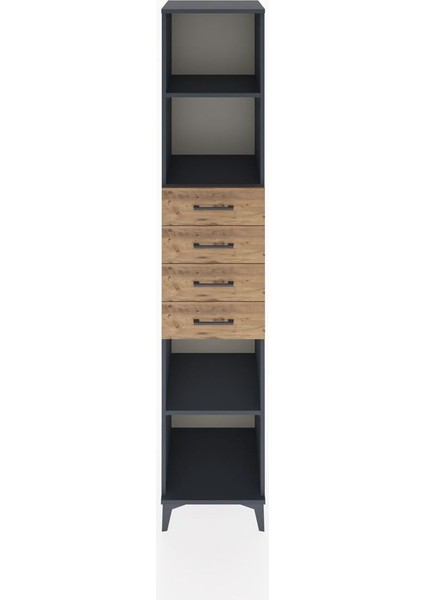 Hyperion Dolap 3 Raflı 4 Çekmeceli 44X44X221 Antrasit-Çam