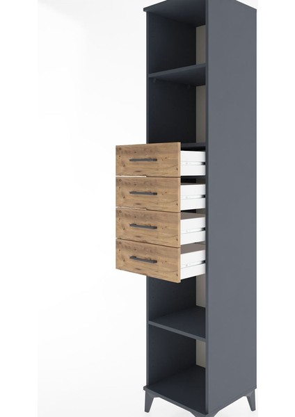 Hyperion Dolap 3 Raflı 4 Çekmeceli 44X44X221 Antrasit-Çam indirimleri