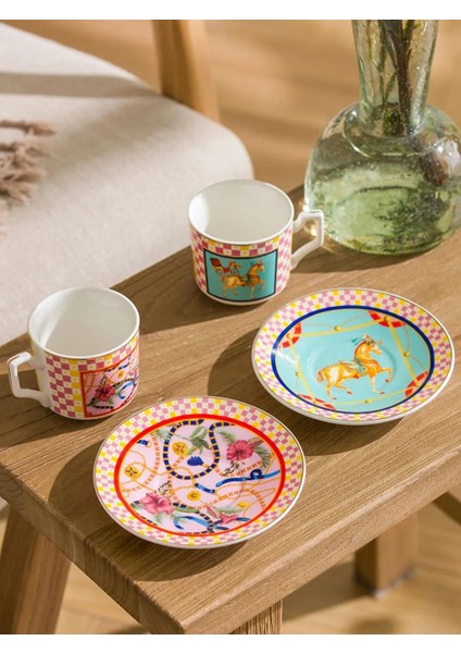 Baskılı 2 Kişilik Porselen Kahve Fincan Takımı 90 ml (W5) fırsatları