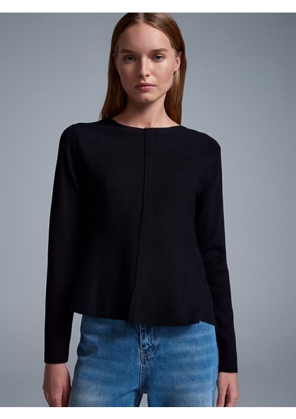 10824 Bisiklet Yaka Peplum Triko Top-Siyah modelleri