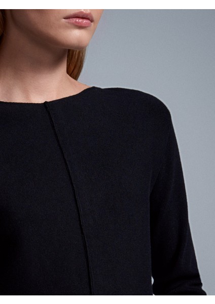 10824 Bisiklet Yaka Peplum Triko Top-Siyah fırsatları