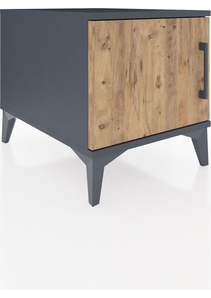 Kronos Komodin Tek Raflı Tek Kapaklı 44X59X48 Antrasit-Çam fiyatları